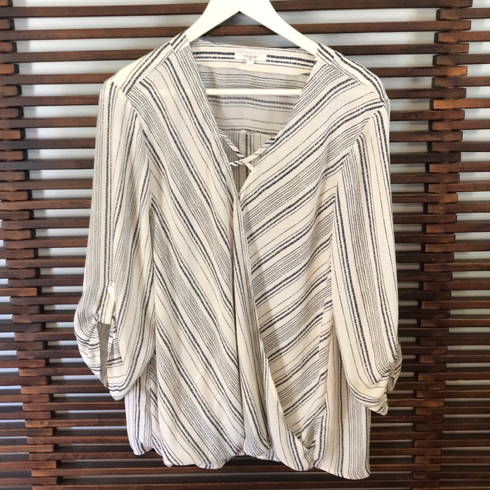 Maurices Cream and Black Striped Wrap-Front Blouse